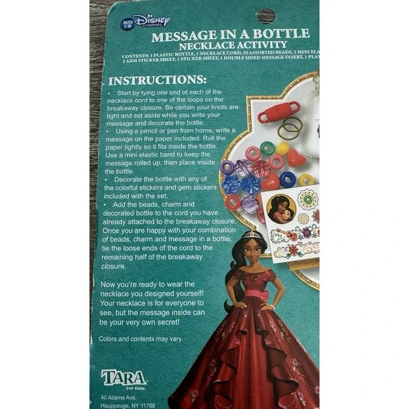 NEW Disney Elena Of Avalor Message in a Bottle Necklace Activity-Stickers Beads - Picture 5 of 6